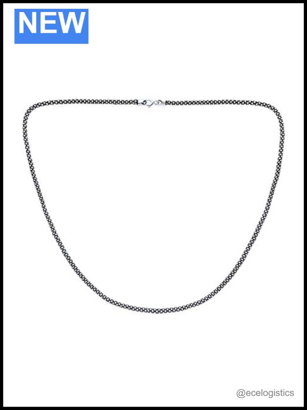 Black Rhodium Plated Sterling Silver Popcorn Chain Necklace